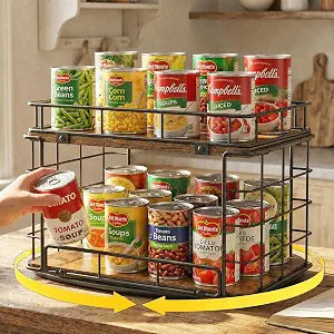 360 Rotating Lazy Susan Can Organizer for Pantry, Holds 26 Cans, Black