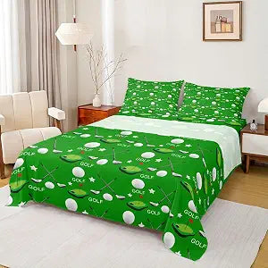 Manfei Golfs Kids Sheet Full Size,Modern Ball Sports Games Fashion Bedding Set,Boys Girls Adults Room Decor,Golf Club Golf Lovers Green Bright Bed Sheet Set 4pcs(Fitted + Flat + 2 Pillowcases)