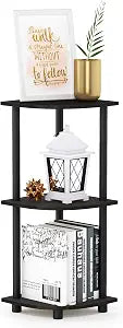 Furinno TURN-N-TUBE Corner Shelf, 3-Tier Corner Bookshelf, Display Storage Shelves with Open Shelves, for Organization and Storage, Living Room, Home Office, Garage, Espresso