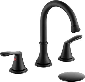 Transitional 2Handle 8Inch Widespread Matte Black 3Hole Bathroom Faucet