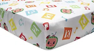 CoComelon Sheet Set - Fits Toddler Bed or Crib Mattress - Fitted Sheet and Pillow Case, White + Green