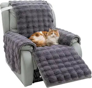 LiveGo Recliner Chair Cover, 400g Faux Rabbit Plush Recliner Covers Slipcovers, Non-Slip Thick & Cozy Armchair Furniture Protector with Elastic Belt & Silicone Grips for Living Room Bedroom