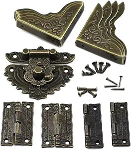 91Pcs Antique Latch Hasp Hinges Set with Screws Nails