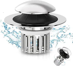 Universal 3 in 1 Bathroom Sink Drain Strainer,Pop Up Bathroom Sink Stopper with Removable Filter Basket,Sink Hair Catcher,Bathroom Drain Stopper Sink Plug for 1.1"-1.65" Basin Drain Holes (Sliver)