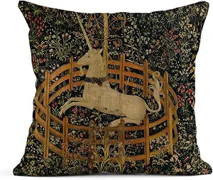 HODKHNO Throw Pillow Cover 18x18 Inch Medieval Vintage Hunting Unicorn Captivity Him Her Home Decor Pillowcases Square Pillow Cases Cushion Covers for Sofa Couch Bed
