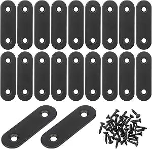 20 Pcs Straight Brace, 2 x 0.6 Flat Brace, Stainless Steel Straight Bracket, Mending Joining Plates for Bed Frame,Board,Wood,Shelves & Furniture, Matte Black (20)