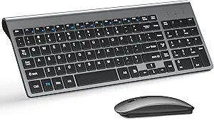 Wireless Keyboard and Mouse Ultra Slim Combo, TopMate - Gray Black