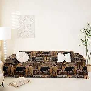 jejeloiu Bear Cabin Wooden Sofa Cover Fits 1 Cushion 71" x118 Boys Girls