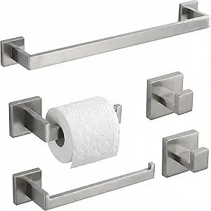 5-Piece Bathroom Hardware Set, 16 in Towel Bar, Brushed Nickel