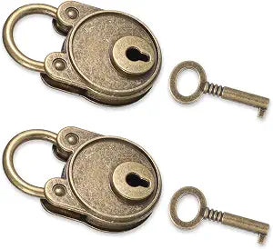 2 Sets Mini Antique Padlocks Antique Keys Vintage Style Big Bear Head Shape Bronze Locks with Keys for Treasure Chest Wood Box Cabinet Suitcase, Bronze