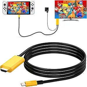 Switch HDMI Cable for NS/OLED Mode, 1.8M/ 6FT USB C to HDMI Adapter 4K with 100W PD Charging Port for MacBook, Phone, Yellow with Black, Not for Switch 2
