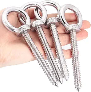 OHIYO 5 Inch Heavy Duty Eye Hooks M10 Self Tapping Eyelet Screw Load Capacity 700LBS Heavy Duty Screw in Eye Hooks for Hammock Stand, Swing Chair, Yoga, Heavy Indoor & Outdoor Uses (4Pack- M10)