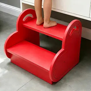 Red Wooden 2-Step Stool for Kids Girls, Step Stool for Toddlers with Heart Design, Toddler Bathroom and Kitchen Helper, Small Step Ladder 15 x 12 x 12 Inches