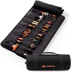 Foxrino Tool Roll For Men, Heavy Duty Tool Roll Bag Organizer, Roll Up Tool Pouch with 20 + 1 Pocket, Perfect Gifts for Men Father Dad Mechanic, Black
