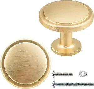 WEAVERBIRD 2 Pack Gold Cabinet Knobs, 1-1/4 Inch Brushed Gold Cabinet Knobs Modern Cabinet Hardware, Zinc Alloy Round Knobs Kitchen Cupboard Drawer Knobs, Closet Door Knobs