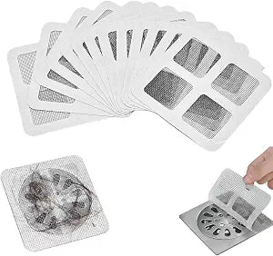 50Pcs Disposable Shower Drain Hair Stickers, Waterproof Disposable Hair Drain Catcher, 4"x4" Sink Drain Strainer Screen Catcher for Bathroom Bathtub Laundry Kitchen