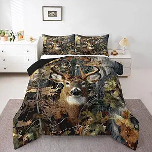 Erosebridal Camo Deer Bedding Set Full Size Woodland Deer Hunting Comforter Set Farmhouse Animal Rustic Bed Sets Western Camouflage Camo Duvet Quilt Sets for Men Boys Adults