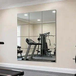 Full Length Wall Mirror Tiles, HD Glass Gym Mirror, Set of 12Pcs 12 Square Wall Mounted Mirrors for Home Gym, Dance Yoga Studio, Bedroom, Door