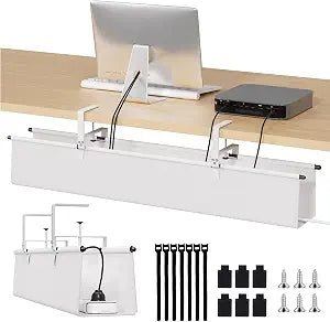 Under Desk Cable Management Tray, 36" Fabric Wire Cord Organizer, White
