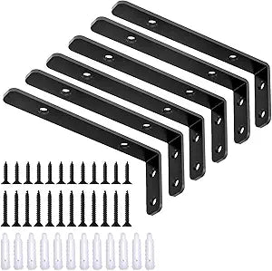 LSK 6PCS L Bracket, L 5"H 2" Shelf Support Bracket, Max Load :42lb, Black