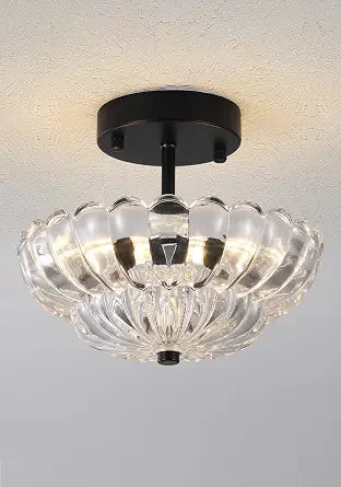 Semi Flush Mount Ceiling Light, Clear Glass Shade, 2-Light 9.8" for Hallway