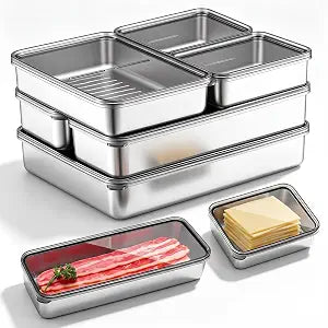 Hushee 6 Pack Bacon Cheese Container for Fridge, 304 SS Airtight