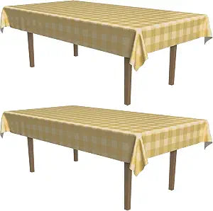 Beistle Beige Cream Plaid Plastic Tablecover 54 x 108 Inch 2 Pack