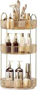 360 Rotating Makeup Organizer, Large-Capacity Skincare Make Up Storage 3 Tier Perfume Organizers Cosmetic Dresser Organizer with Makeup Brush Holder, Fits Bedroom, Bathroom, Vanity Shelf Countertop