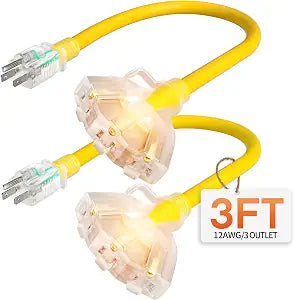 3FT 2Pack 12 Gauge Heavy Duty Extension Cord with Multiple Outlets