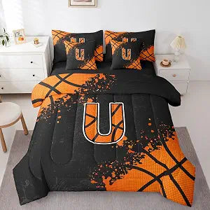 Erosebridal Basketball Twin Bedding Set - Monogram U Bed in A Bag,Sports Themed Comforter Sets with Sheets, Ball Sports Games 7 Pieces Bed Set Bedroom Decor