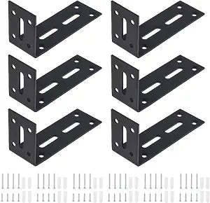 6Pcs Adjustable Slotted Black L Brackets,3 Slots Holes,4-5/7 in x 2-1/3 in