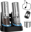 Electric Salt and Pepper Grinder Set with Charging Base, 2 Pack Set