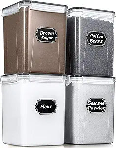 Wildone Flour Storage Containers 5.2L, 4 PCS Food Storage Containers, Black