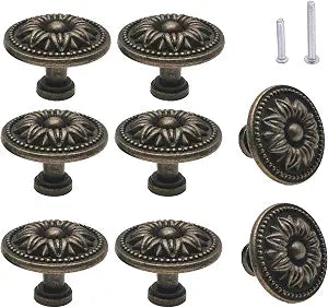 Vintage Flower Shape Cabinet Drawer Knobs, Antique Bronze Dresser Drawer Handles 8 Pcs, Flower Shape