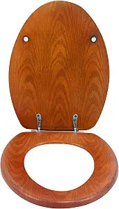 LDR 050 1750CP Elongated Molded Wood Toilet Seat with Chrome Hinges Oak Style Finish