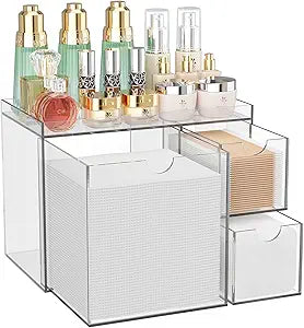 Acrylic Face Towel Holder with Drawers, Disposable Facial Towel Holder
