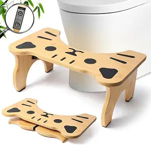 Bamboo Toilet Stool Foldable, 7 in Poop Stool for Bathroom, Portable Squatting Potty Stool for Adults & Kids, Non-Slip Toilet Foot Pooping Steps, No Assembly Required