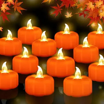 CESOF 12 Pack Fall Decorations for Home Pumpkin Tea Lights Halloween Decor