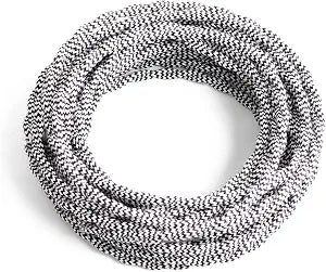 25ft Fabric Cloth Covered Lamp Twisted Wire,PRUNLLA Vintage 18/2 Industrial Electrical Cord,18-Gauge Antique Style for Retro Lamp,DIY Projects(Black&White Zigzag)