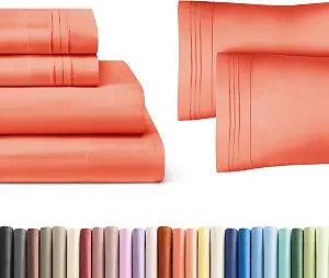 Coral 4-Piece Sheet Set & Pillowcase Bedding Bundle (Queen Size) - Complete Queen Sheet Set & 2 Pillowcases with Deep Pockets up to 16 inches - Comfy, Hotel Luxury Quality - Soft, Breathable & Cooling