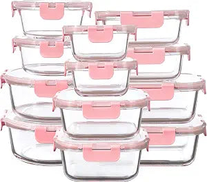 FAWLES 12 Pack Glass Storage Containers with Lids, Leak-Proof Meal Prep Containers, Dishwasher/Microwave/Oven/Freezer Safe Glass Food Storage Containers for Leftovers, to Go