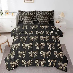 Erosebridal Cheetah Bow Comforter Set Queen,Coquette Bow Bedding Set 7Pcs