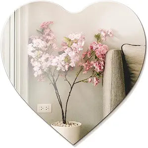 2PCS Acrylic Mirrors for Wall, Cute Mirror for Girls Bedroom, Stick On Mirrors for Wall, Can Also Be Used for Living Room, Dining Room, Study Mirror etc (Heart, 7.9X7.9in)