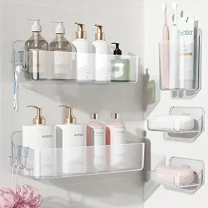 Nieifi Adhesive Shower Shelves, Clear, 5 Pieces