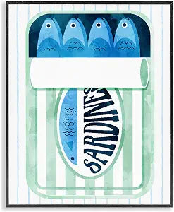 Canned Sardines Nautical Stripes, 16 x 20 Inch Framed Gicle Print