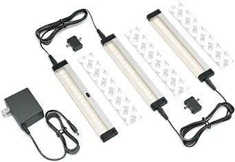EShine Hand Wave Activated Under Cabinet LED Lighting Kit, Dimmable, 3-Pack 7 in - Touchless Dimming Control, Black Under Counter Lights for Kitchen, Garage, Office, Shelf - Warm White (3000K)