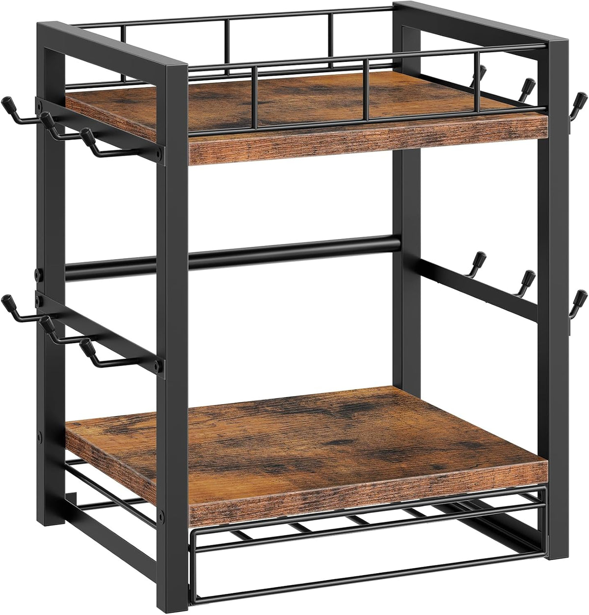 HOOBRO Coffee Mug Cup Holder, Tree Bar Station Organizer for Countertop, 12 Hooks Mug Stand Rack & Sliding Drawer intended for 30 K-Cup Pods, 2 Tier Mug Display Stand, Rustic Brown and Black BF11TL01