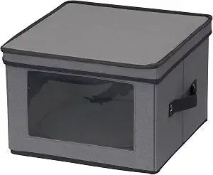 Household Essentials Dinner Plate Storage Box, Strong Frame and Handles, Windowed Panel, Fully Removable Lid, Stackable and Foldable, Perfect for Preserving Your Dinnerware, Gray