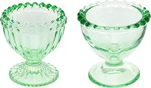 Boston International Glass Egg Cups  Decorative Tabletop Holders for Breakfast Easter Spring, (Set of 2) 2.25" x 2.25", Light Green