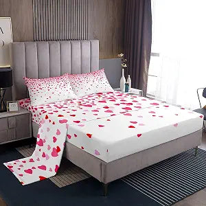 jejeloiu Heart Pattern Bed Sheets Set for Boys Girls King Size Sheet Set